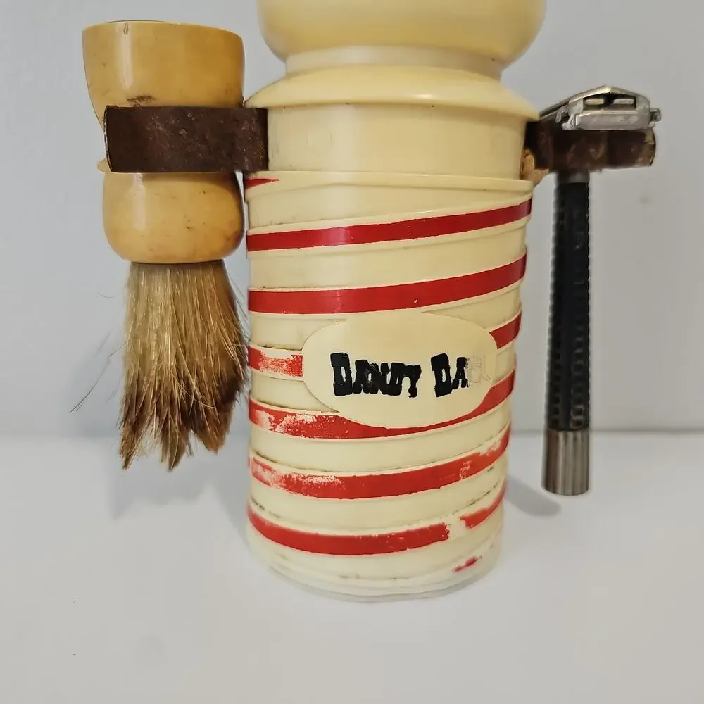 Vintage 1950s Dandy Dan MCM Shaving Caddy Barber Pole Razor Shaving Brush